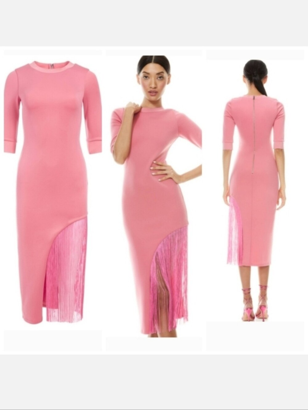 ALICE +OLIVIA ASYMMETRICAL FRINGE MIDI DRESS SIZE 6